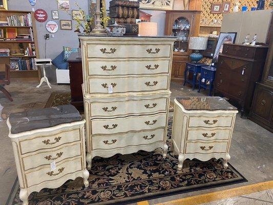 An entire fabulous French set all with marble tops!!