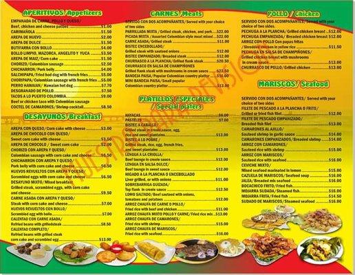 Puerto Colombia Grill - Menu Inside