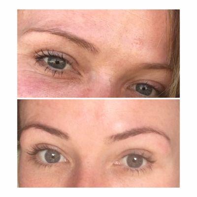 Eyebrows before tint and threading and after