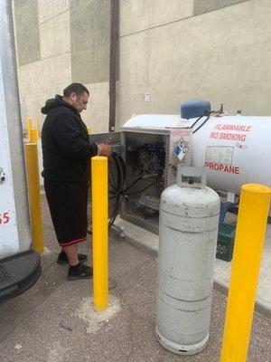 Jerry being quick to fill our propane A++ for customer service