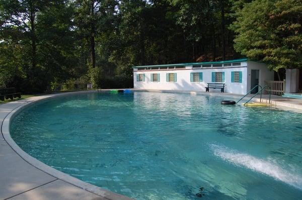 the pool and changing room building