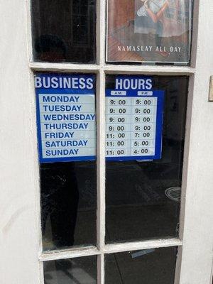 Business hours posted