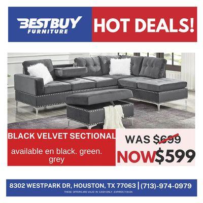 $599.00 Black Velvet Sectional