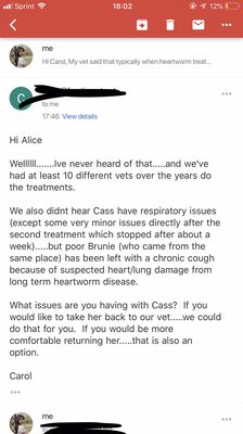 Email 2 of 7 regarding Cassie's vet records. Note her suggesting I return the dog. Wtf?