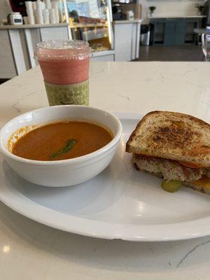 Tuna Melt Sandwich and tomato basil soup