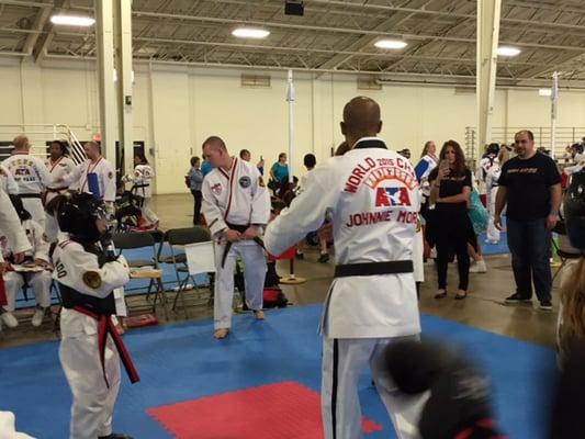 Mr. Morris judging a sparing match at a tournament in Del Mar.  Did I mention that he is the 2015 World Champion?  :)