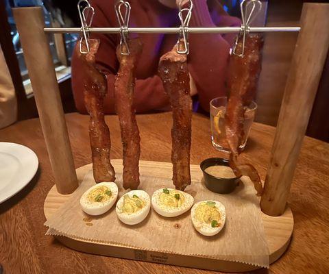 Bacon with deviled eggs appetizer