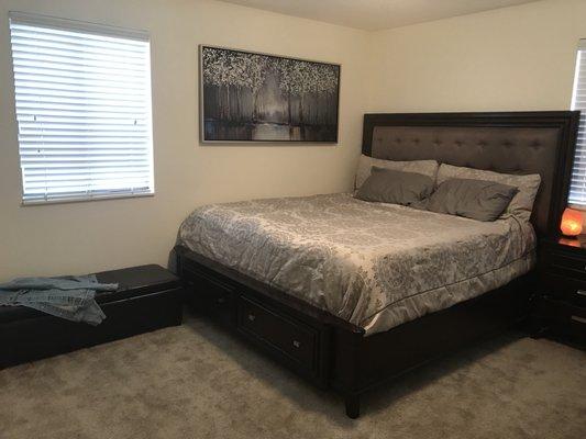 The master bedroom is big enough for king size bed and then some!