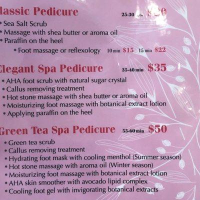 pedicure menu!