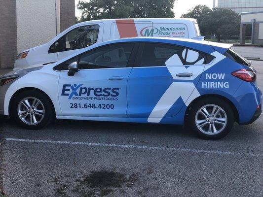 Design and vehicle wrap for our friends at Express Employment in Friendswood.