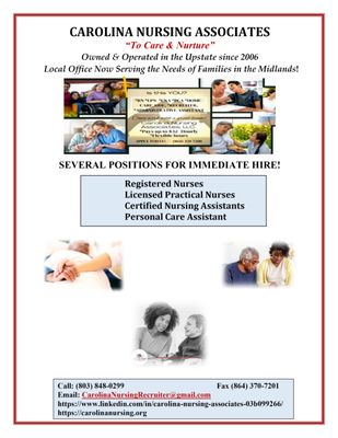 Seeking Immediate Hires - RN, LPN, CNA, and PCA