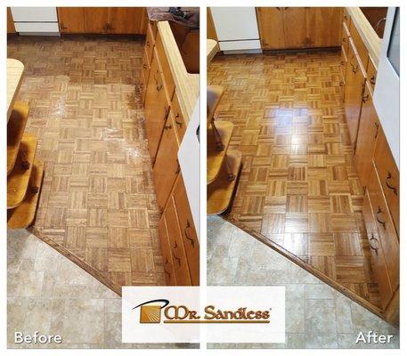 Parque flooring brought back to life with our Sandless procedure!