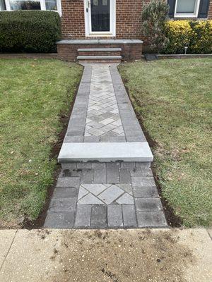 Sister's herringbone walkway with new bluestone on the steps.