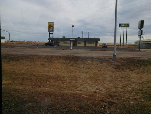 Subway across the road has no truck parking. Only place around for food other than snacks in truck stop.