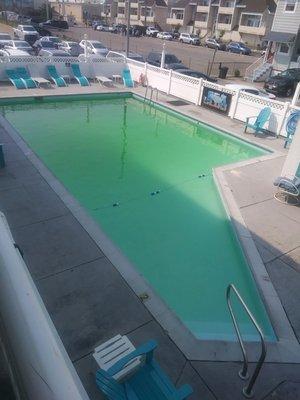 It is not St Patrick's Day.  Yes the pool was contaminated our whole stay.  Green as the grass grows.