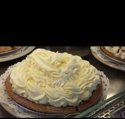 Banana cream pie fresh they make it every day sometimes they don't make enough around afternoon comes it's all sold out.