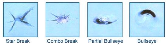 Different types of windshield rock chips.