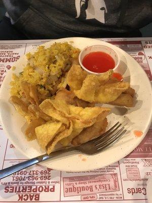 Buffet food! Crab Rangoon's are delish.