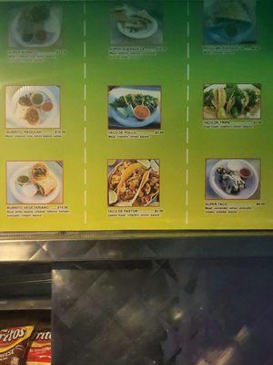 Menu are common taqueria items.