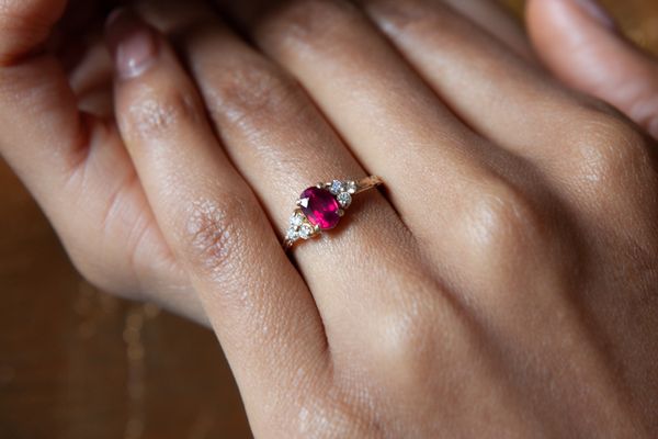 Ruby Diamond Trio Engagement Ring