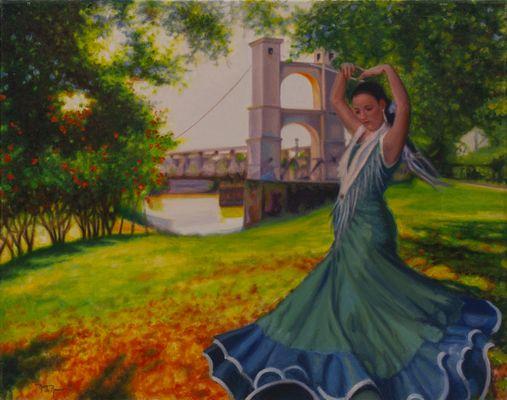 Spanish dancer at Brazos River Suspension Bridge