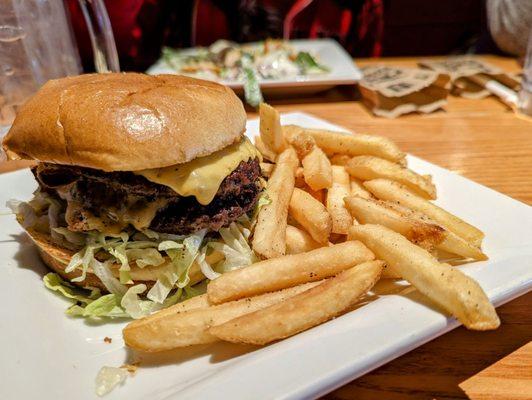 Lunch special double cheeseburger and fries - this and another side (I got a salad, yay me) for $10