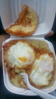 Fry cheese, eggs and mangoo.