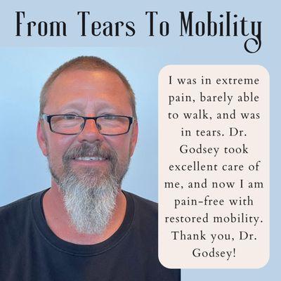 From Tears to Mobility, thanks to Dr. Godsey! #ParkerChiropractor