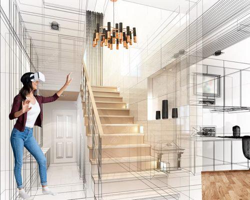 A woman immersed into seeing her home come to life, right before her eyes with VR glasses.