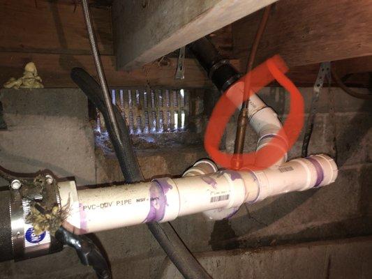 Donald and his crew didn't bother to glue that last two pipes together. What a mess in my crawlspace and no response from Donald.