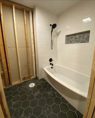 Custom tile installation flooring & tile over tub