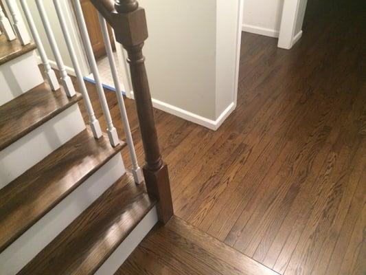 Same floor/stain in different lighting. Love the grain and satin finish.