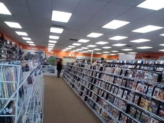 Rows of DVDs and games.