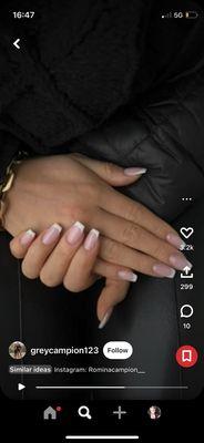 This was the nail inspiration I requested and emphasized "thin French tip"