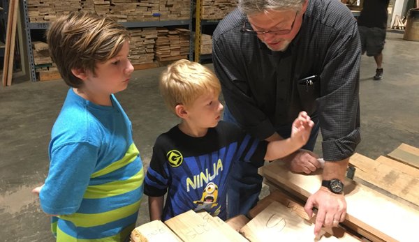 Grandsons "Smuckers" and "BG" learnign about wood from "GA".