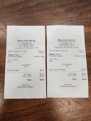 Inflated bill and regular bill for the same item.