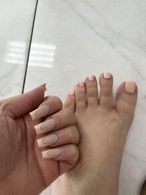 Full set (nude French tip) and classic gel pedicure