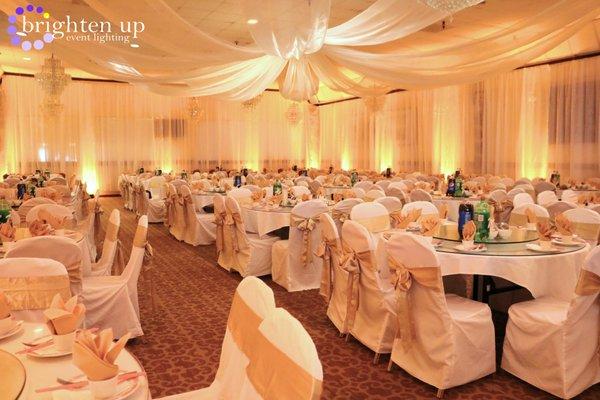 Kings Palace Restaurant Blush Wedding Gold Uplighting Sacramento | Brighten Up Event Lighting 1