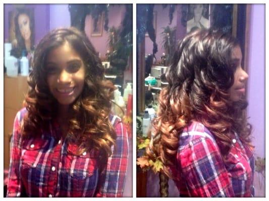 Ombré on the bottom with beautiful, loose curls.