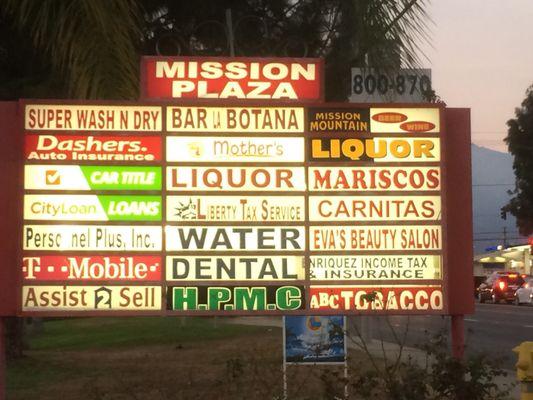 Mission Plaza entrance sign on Mountain Avenue in Ontario.