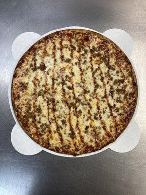 Barbecue sausage thin crust pizza