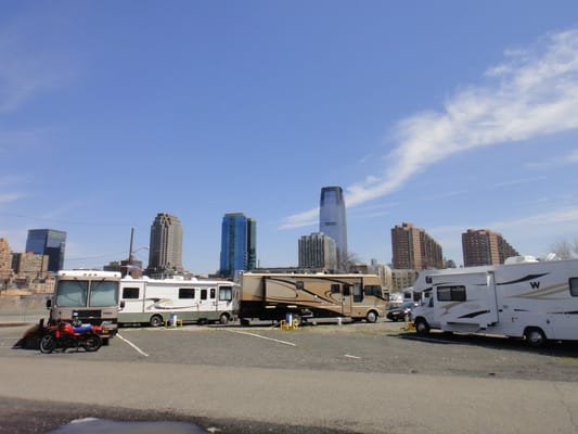 View of campground with skyline of New Jersey in the back