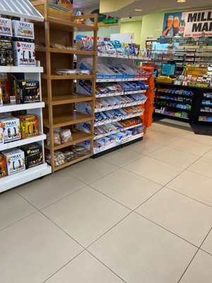 Display of drinks and snacks  Quick stop. This is my first time here!