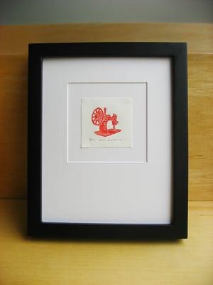 Sewing Machine: letter-pressed linocut