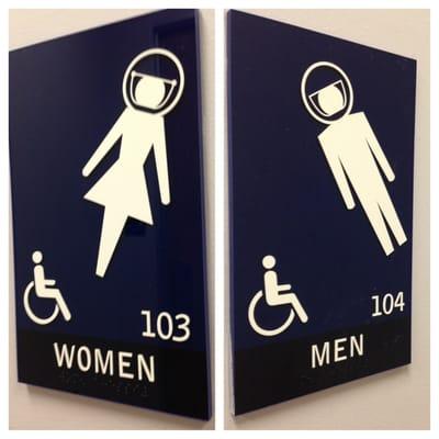 Restroom signs. I love how everything within a 5 mile radius of Space Center stays true to the theme.