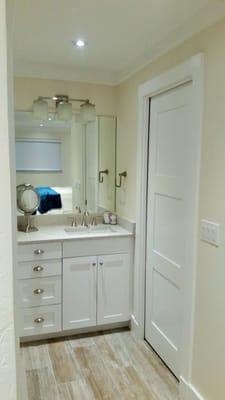 Custom Built Aspen White Shaker Style Vanity and Pocket Door