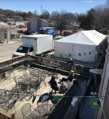 outdoor patio prepares for St Paddys Day