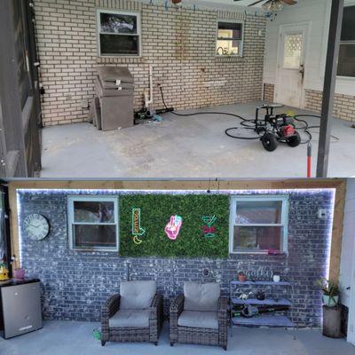 Paint and framed out backlighting totally changed the feel of this back porch hangout area