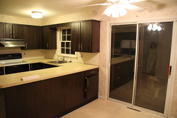 Before shot of a very out dated kitchen.