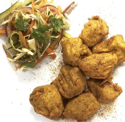 Chicken Pakoras! (Chicken dipped in a batter made from gram flour and then deep fried).